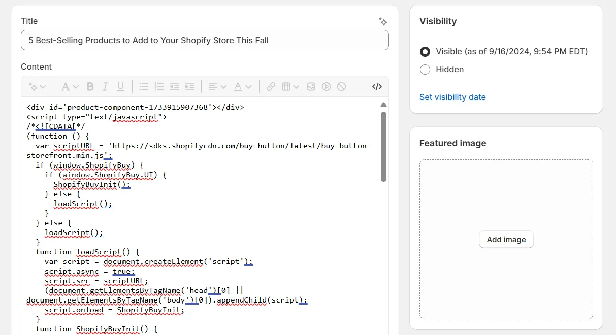 Paste the Buy Button embed code